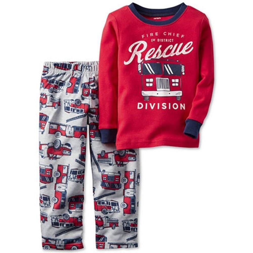 Toddler Boy's Rescue Firetruck Cotton Fleece 2 Piece Pajama Set Pjs Sleep Cozy 5